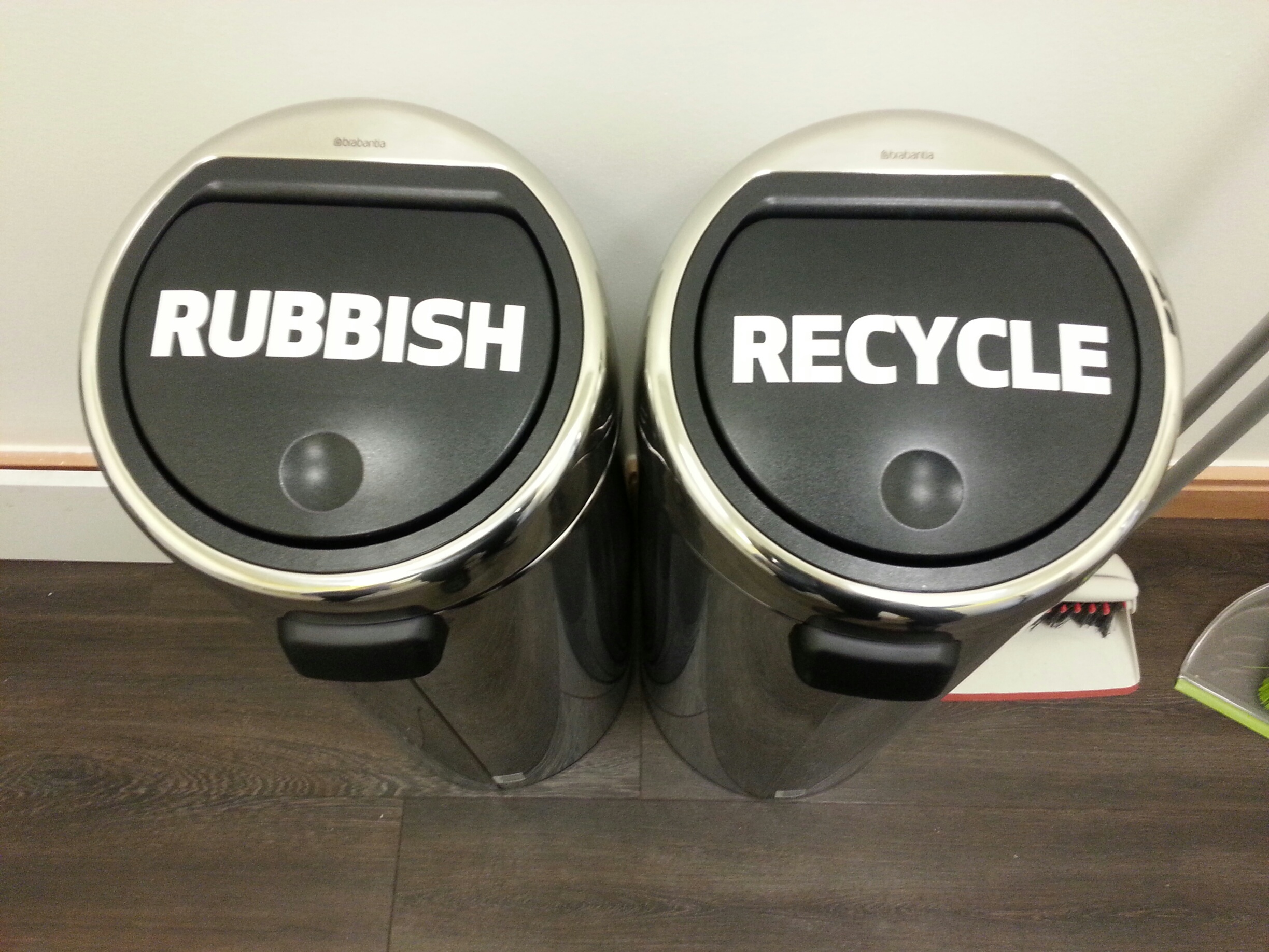 trash cans with flatbed cut letters