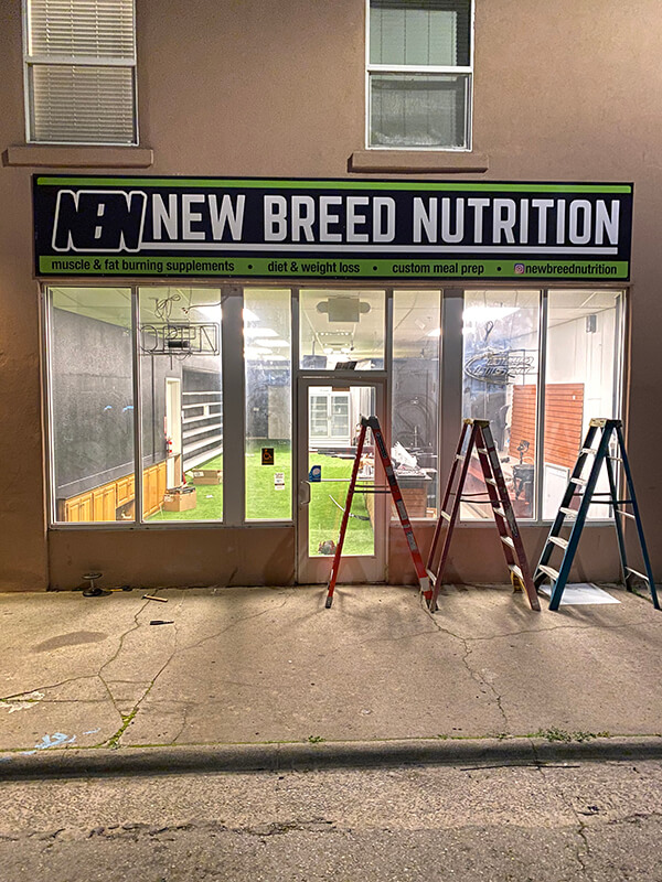 New breed nutrition sign on the store