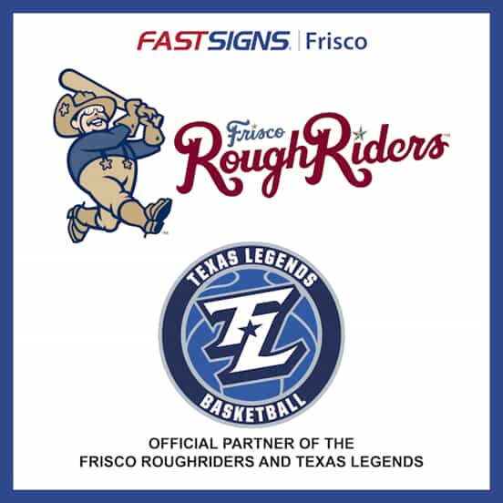 An image of the Frisco Rough Riders basketball signage.