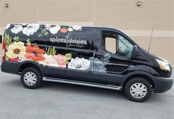 floral wrap on branded delivery van for floral company