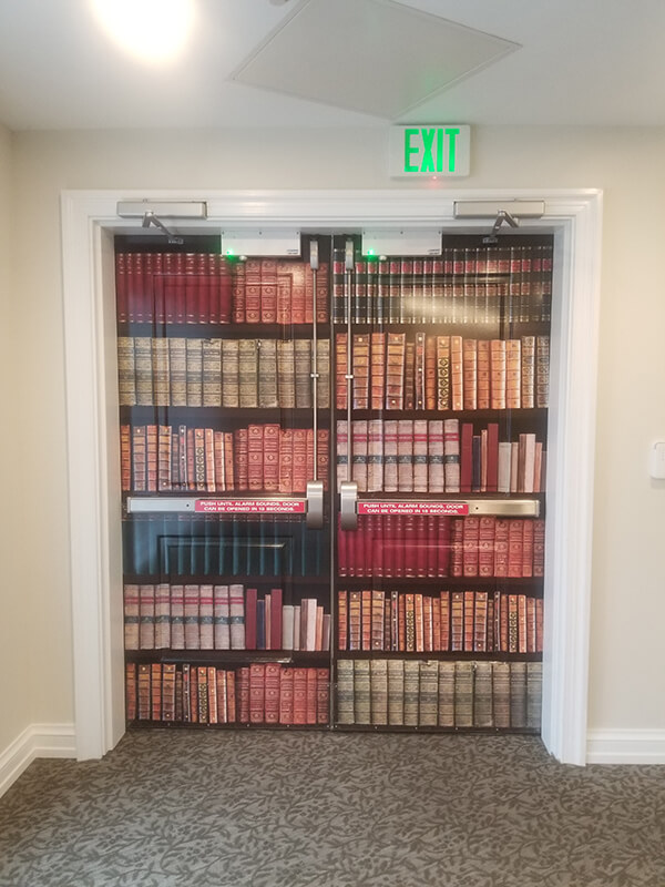 Door with books graphics