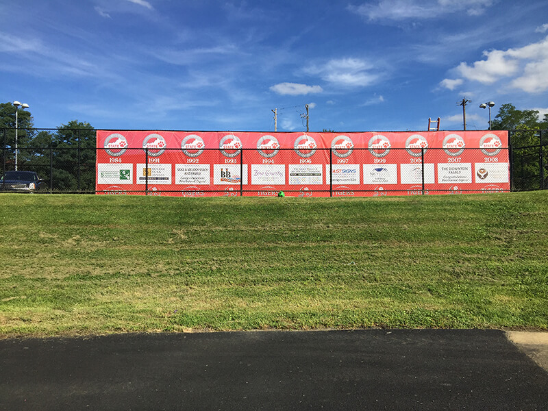 Red custom banner oj the field