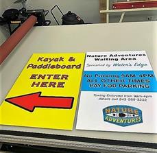 Kayaking wayfinding sign on the table