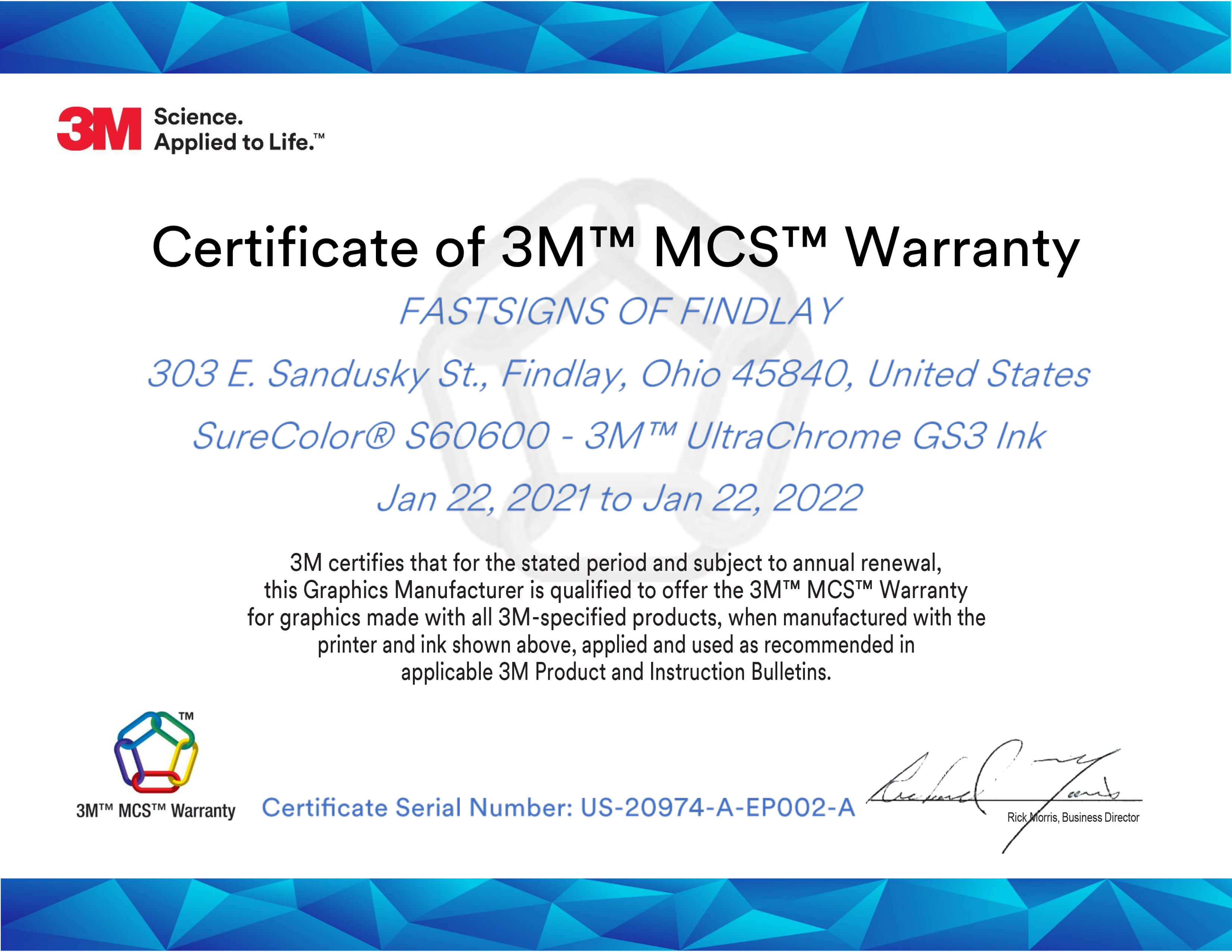 Certificate of 3M™ MCS™ Warranty