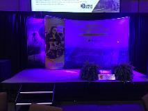 Custom banner in the stage with color purple background