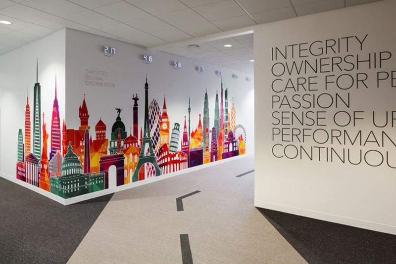 values are placed on a wall within an office