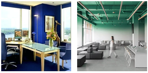 office spaces with colorful walls