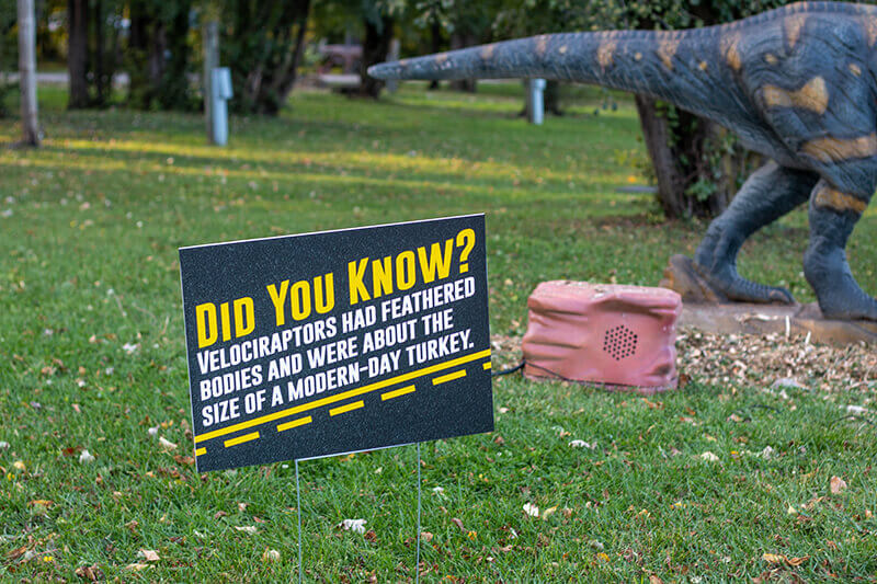 dino drive thru sign with dinosaur fact