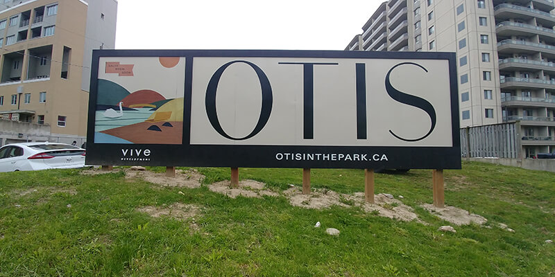 large OTIS construction sign