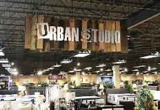 Urban studio hanging banner on the office