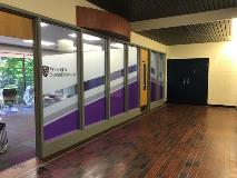 Western Social Science glass window frosted