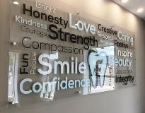 Fortino word wall along the office hallway