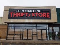 Teen challenge thrift store signage on the building