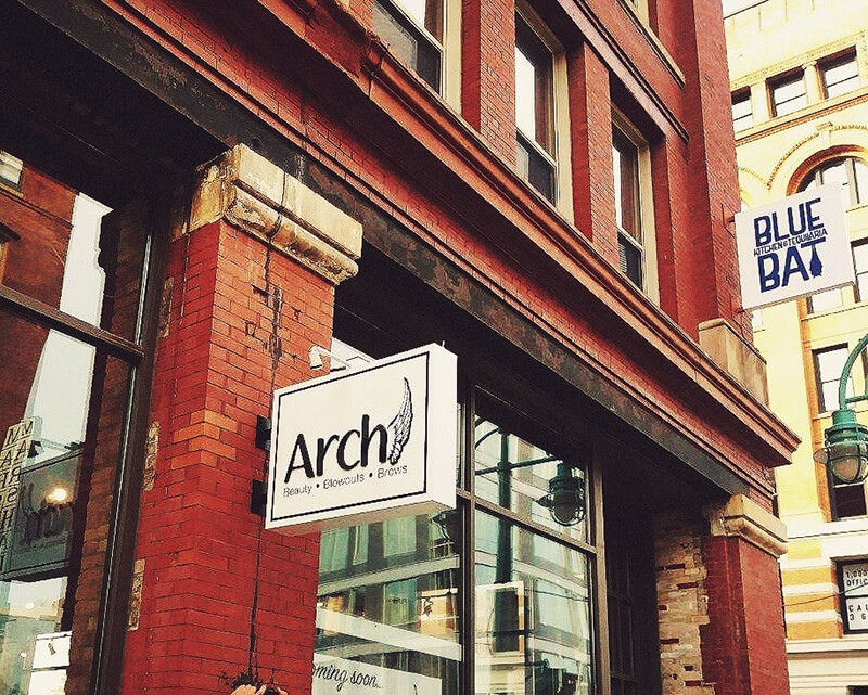 Arch signage on the building