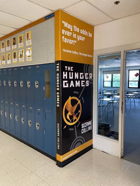 Hunger games book graphics on the wall