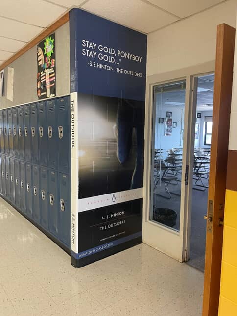 S.E Hinton the outsider book graphics on the wall