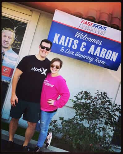a banner welcomes kaitlyn and aaron