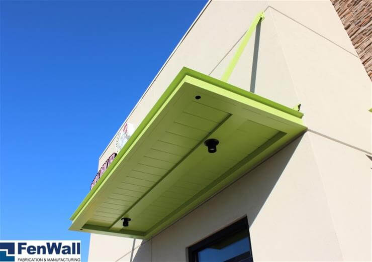 FenWall Atlantis gutter color green canopy on the building