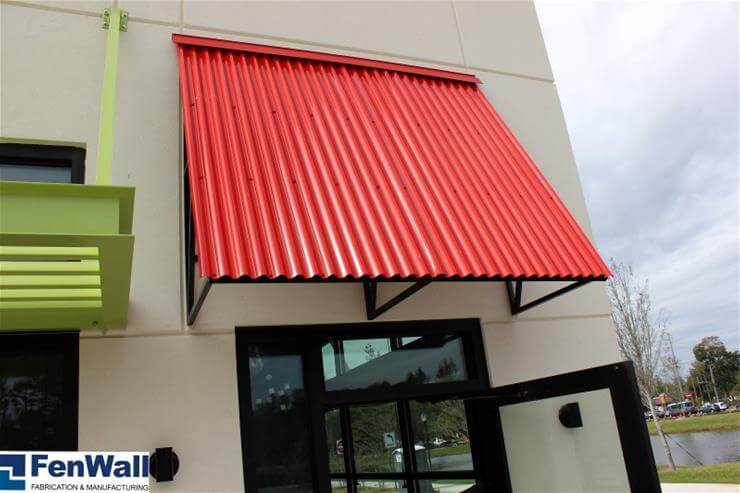 Fenwall roof deck red awning on the building