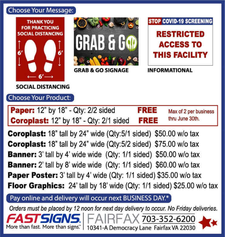 options and pricing for COVID-19 signage - call us for details