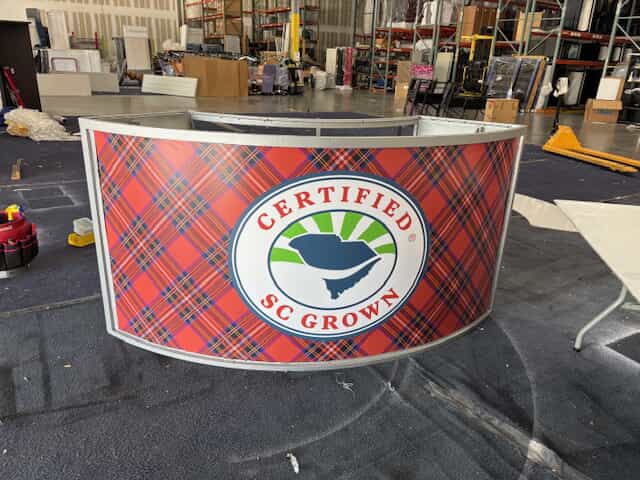 An image of a desk wrapped in graphics.