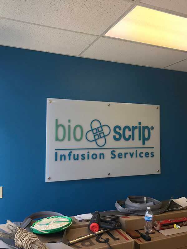 Custom decal in blue wall with things