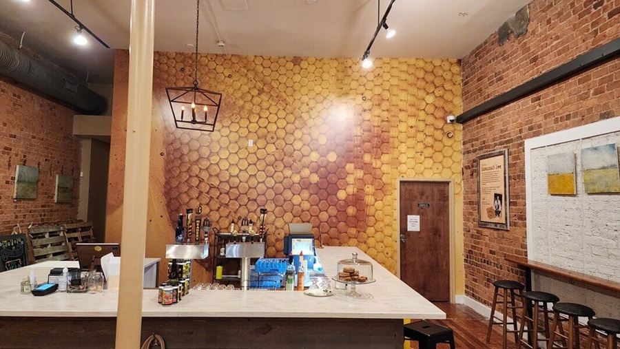 An image of interior decor and signage at a restaurant.