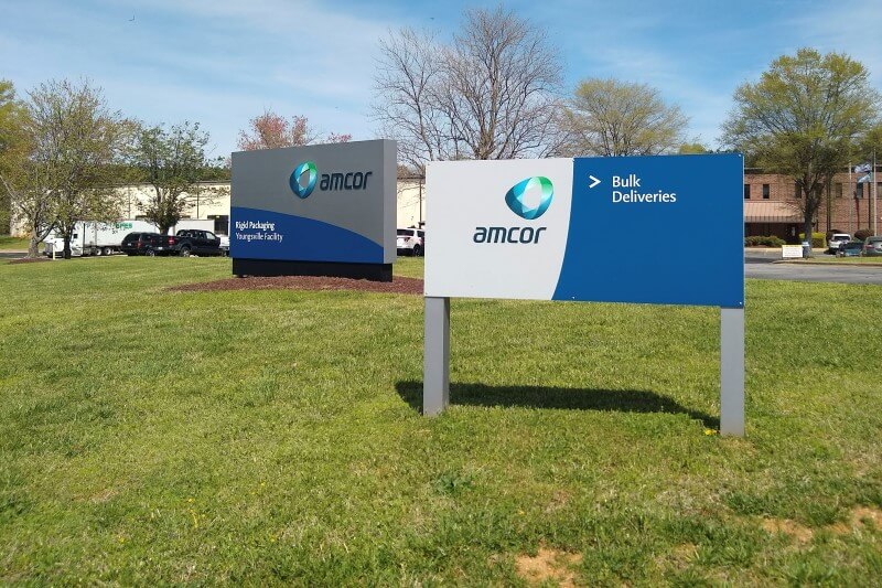 Amcor exterior signage on a lot
