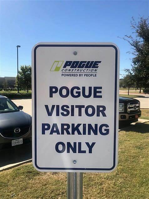 pogue construction parking sign