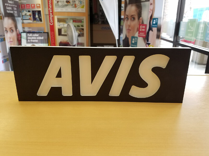 AVIS custom tabletop sign