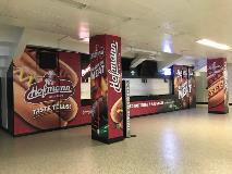 Walls with red custom graphics