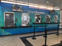 Custom blue graphics on the ticket booth