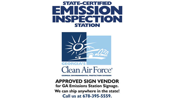 APPROVED SIGN VENDOR for GA Emissions Station Signage. We can ship anywhere in the state, call us at 678-395-5559