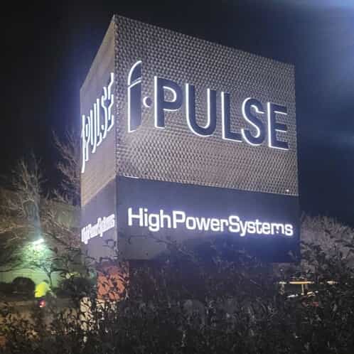 An image of the Pulse High Power Systems monument sign.