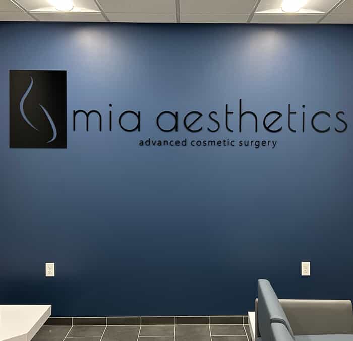 An image of the mia aesthetics indoor signage.