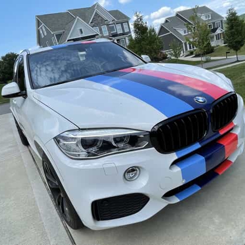 Hood of car with design