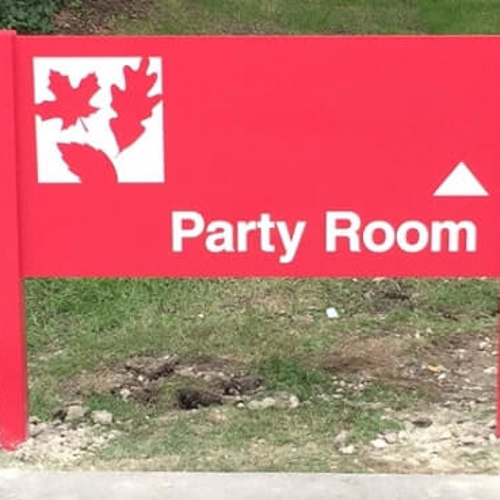 Red party room exterior signage