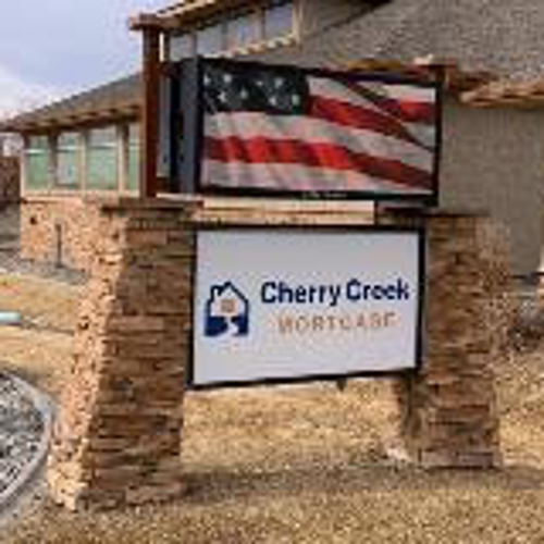 Cherry creek mortgage sign monument outside the building
