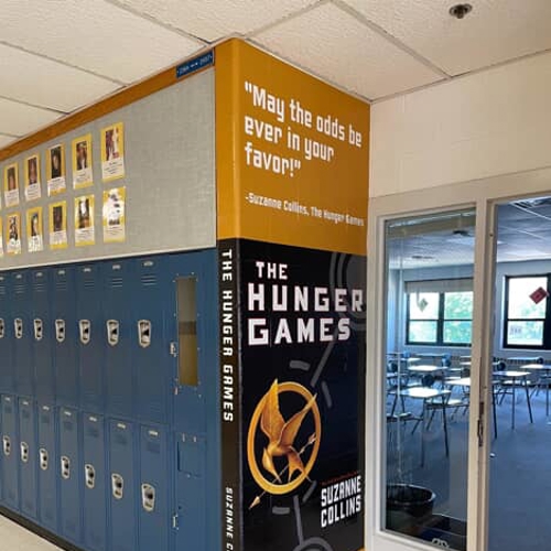 Hunger games book graphics on the wall