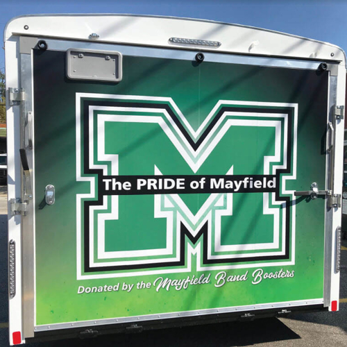Vehicle back door wrapped with graphics