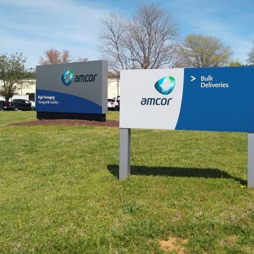 Amcor exterior signage on a lot