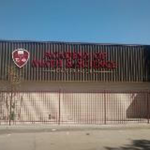 Academy of math and science dimensional sign on the building